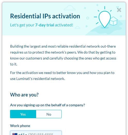 Residential IP activation form
