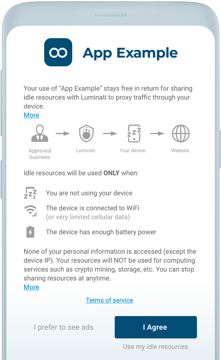 example screenshot of opt-in for sharing your device with a proxy network