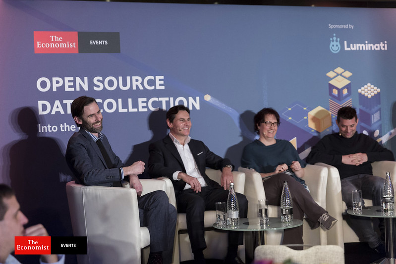 on stage panel talking about data collection at the economist even at The Shard in London