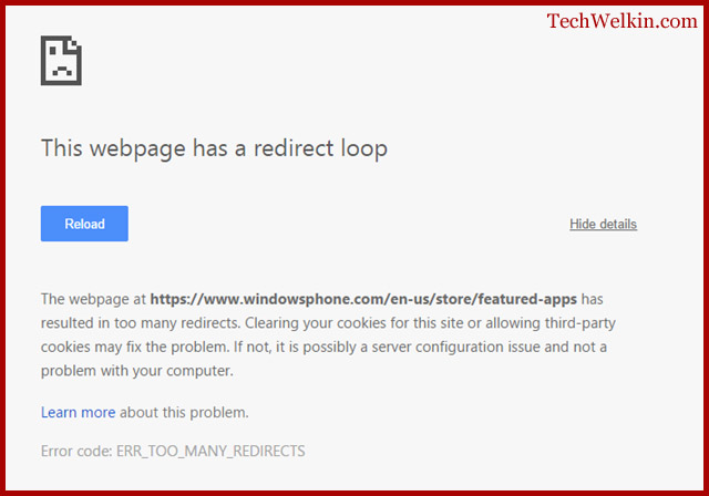 TechWelkin.com - redirect loop that keeps going on too much - caused by too many 301 redirects