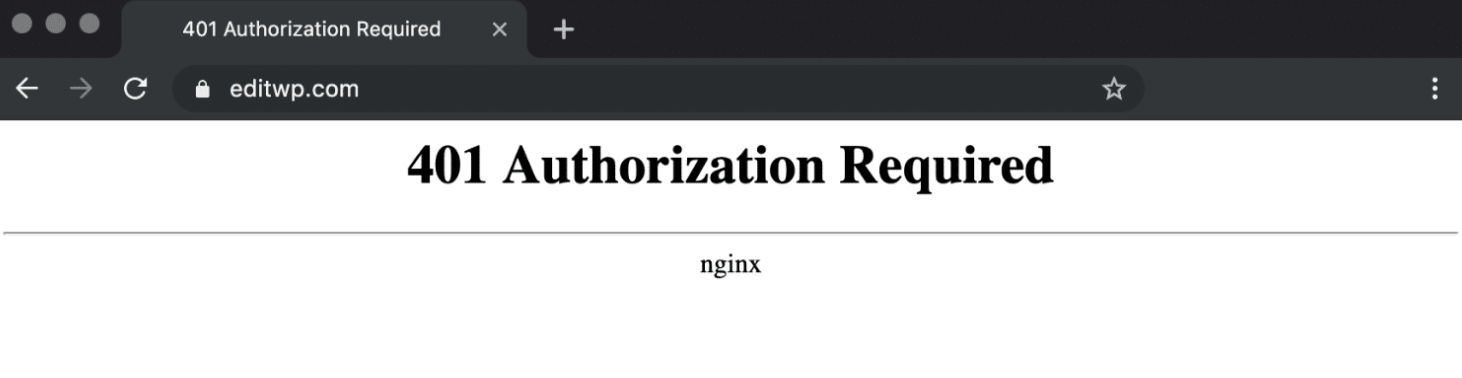 Error code 401 Authorization Required type of error code on editwp.com 