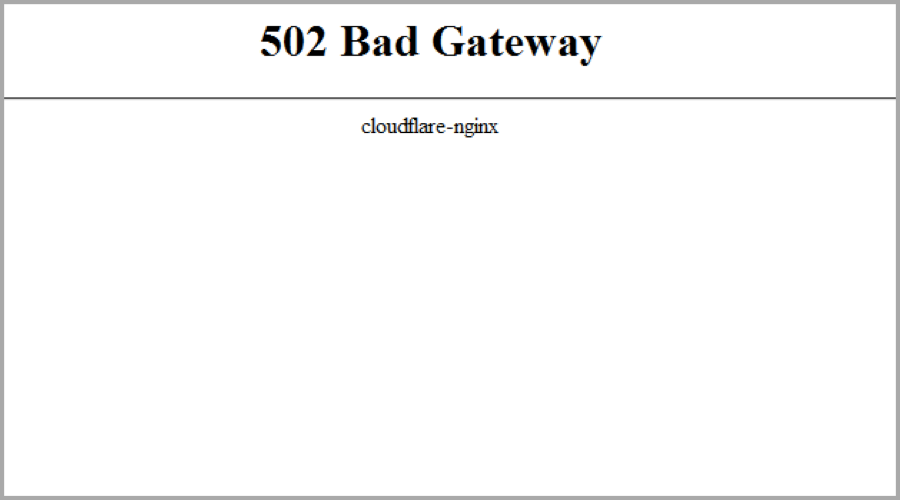 screenshot of 502 bad gateway error