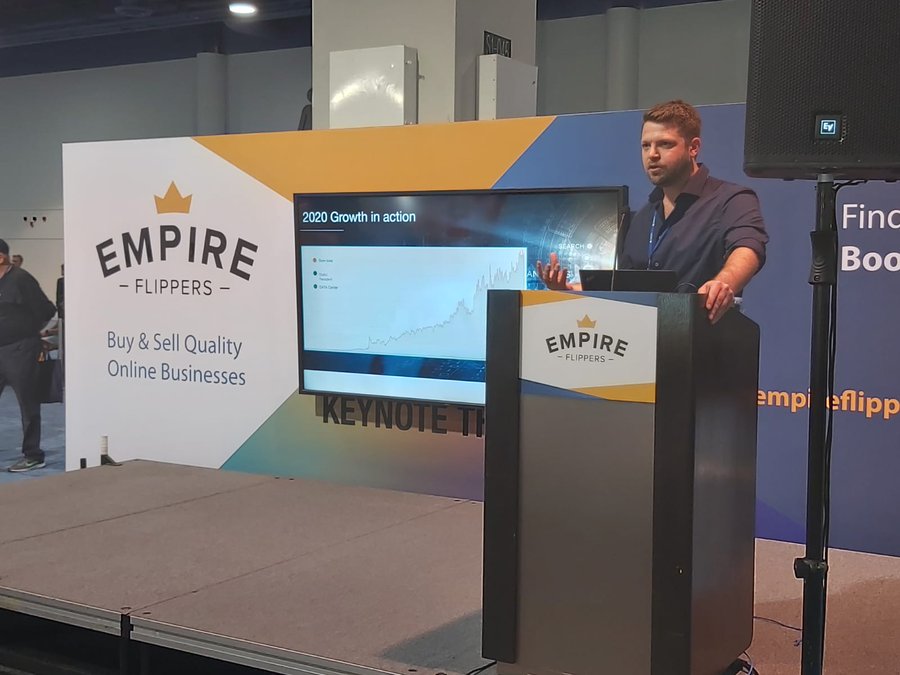 Omri Orgad speaking on stage at White Label World Expo in Las Vegas Nevada