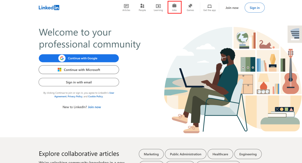Clicking on the “Jobs” link on LinkedIn’s homepage
