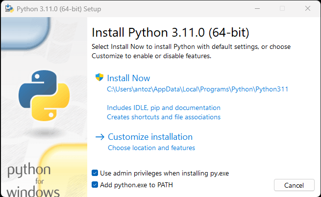 Installing Python on a computer