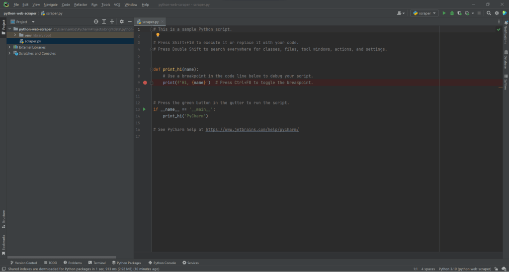 python-web-scraping Python project in PyCharm