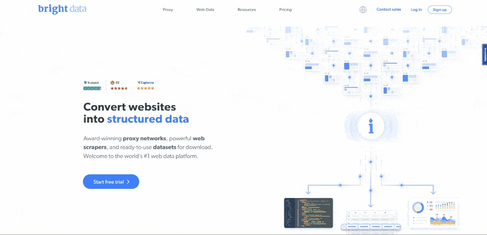 Vue générale de la page d’accueil de Bright Data