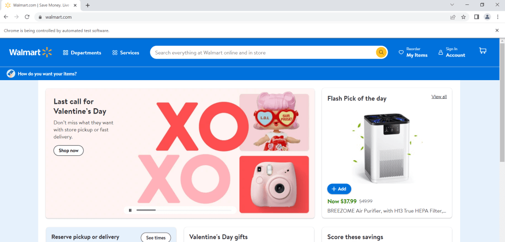 Captura de pantalla del sitio web de Walmart