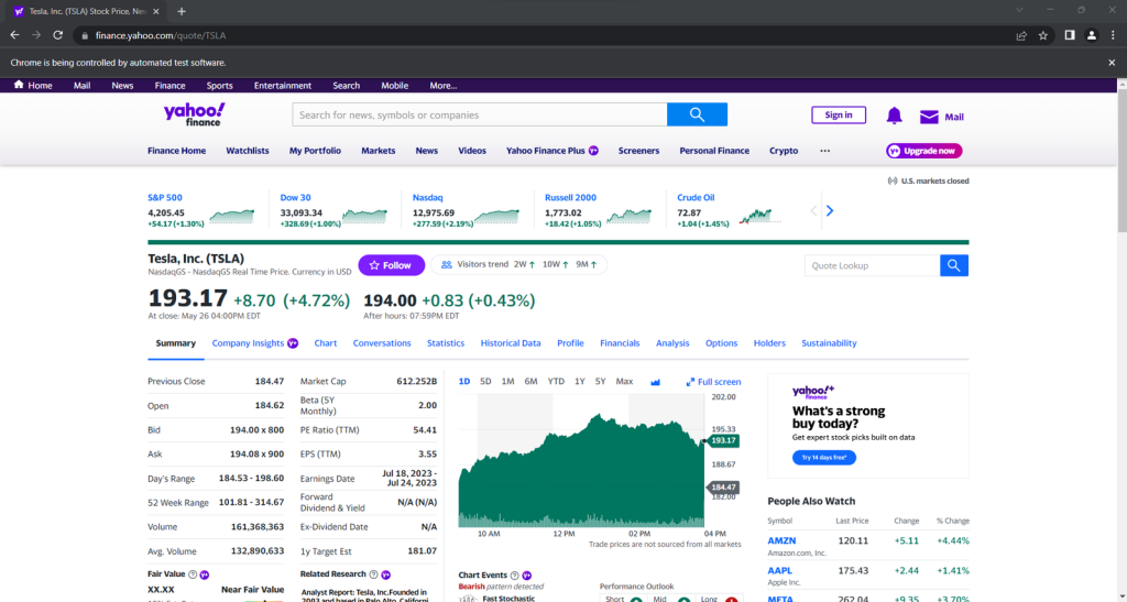 Abbildung von Yahoo Finanzen