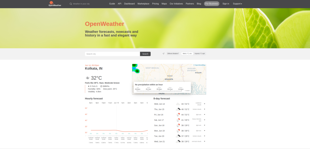 OpenWeather-Startseite