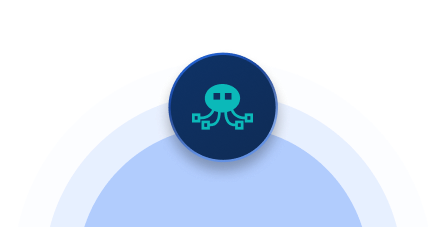 Blue octopus icon on circular gradient background.