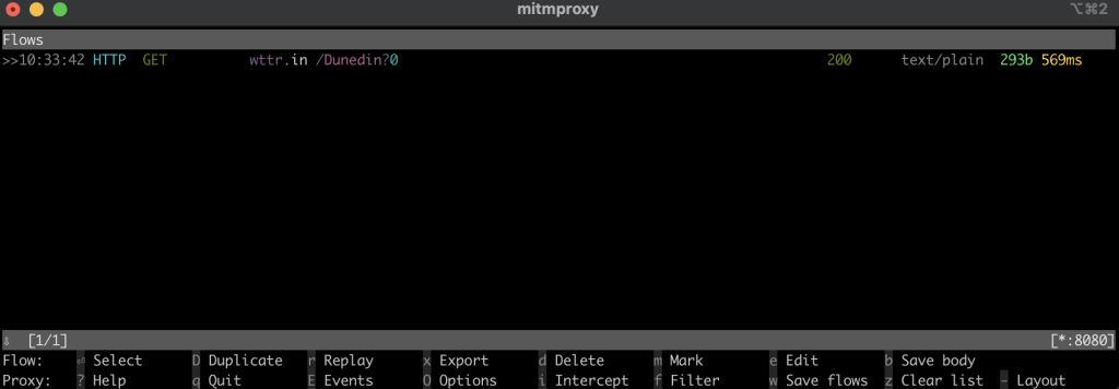 a call through a local proxy in the mitmproxy window