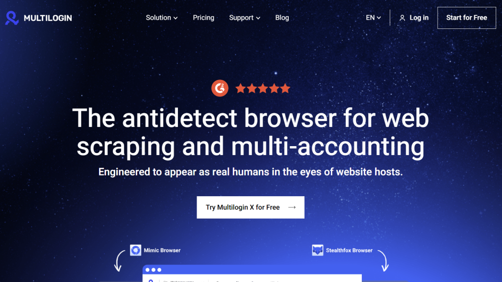 Page d'accueil du site internet de Multilogin