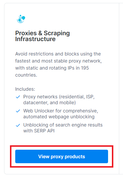 Clicking on view proxy products 
