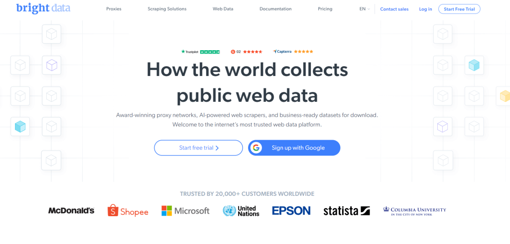 Startseite der Bright Data-Website