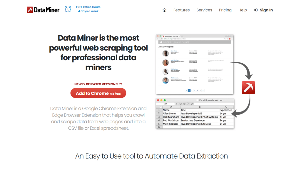 Data Miner website homepage
