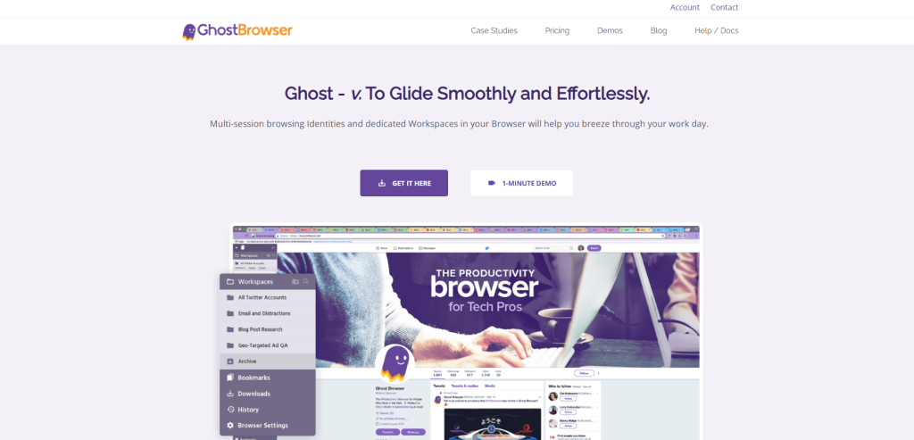 Página inicial do site do Ghost Browser