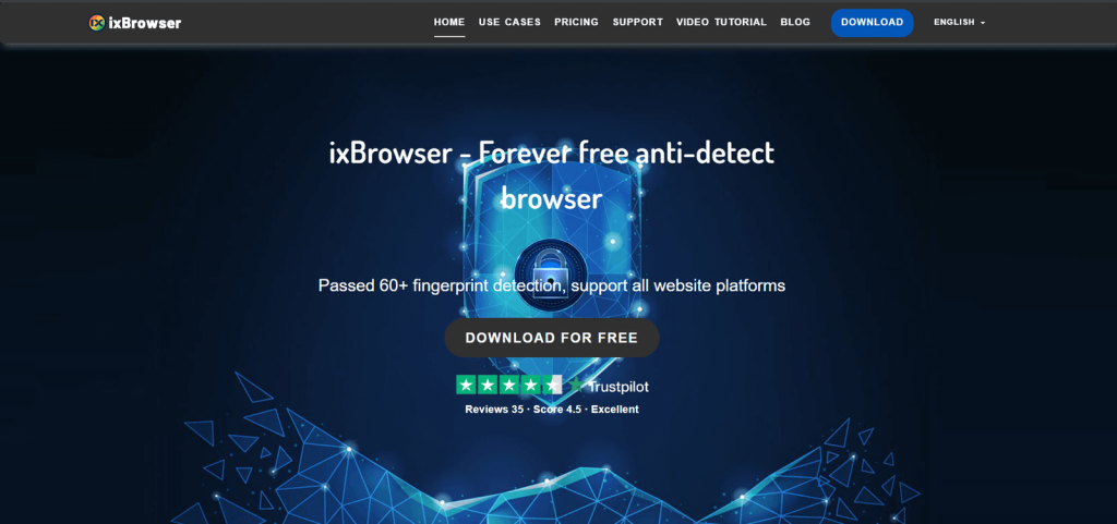 Página de inicio del sitio web de ixBrowser