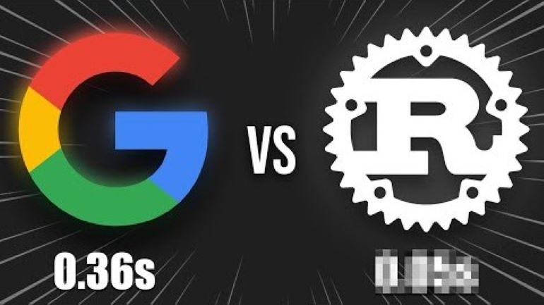Google logo versus Rust logo; time comparison.
