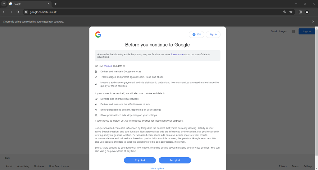 GDPR notice popup for EU residents