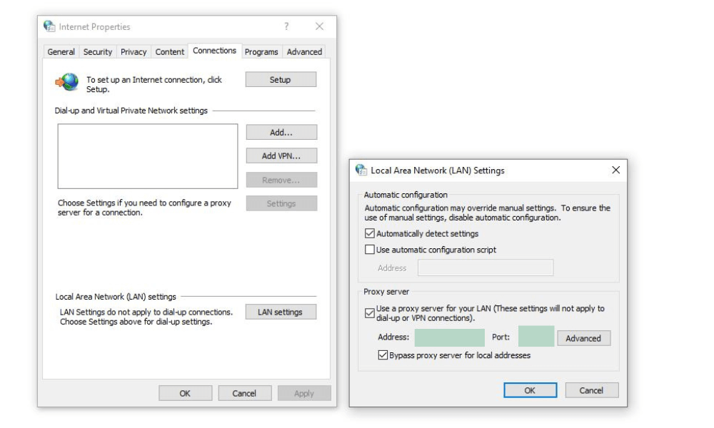LAN settings to display your proxy settings