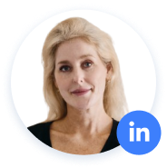 Woman's profile picture with LinkedIn icon.