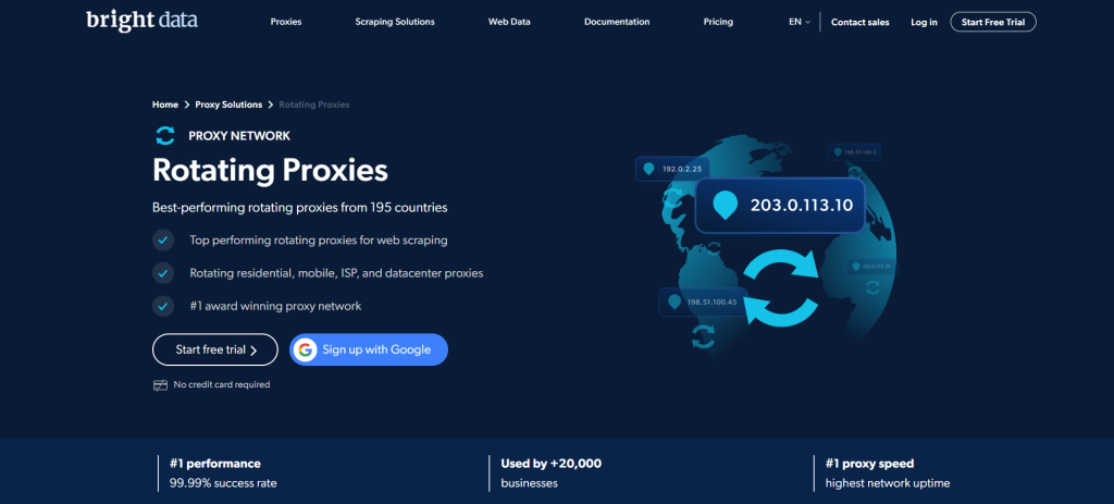 Bright Data's rotating proxies page