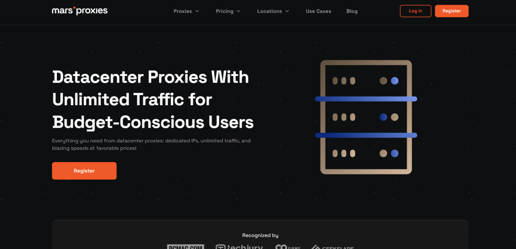Seite „Rechenzentrums-Proxys“ auf der Website von MarsProxies