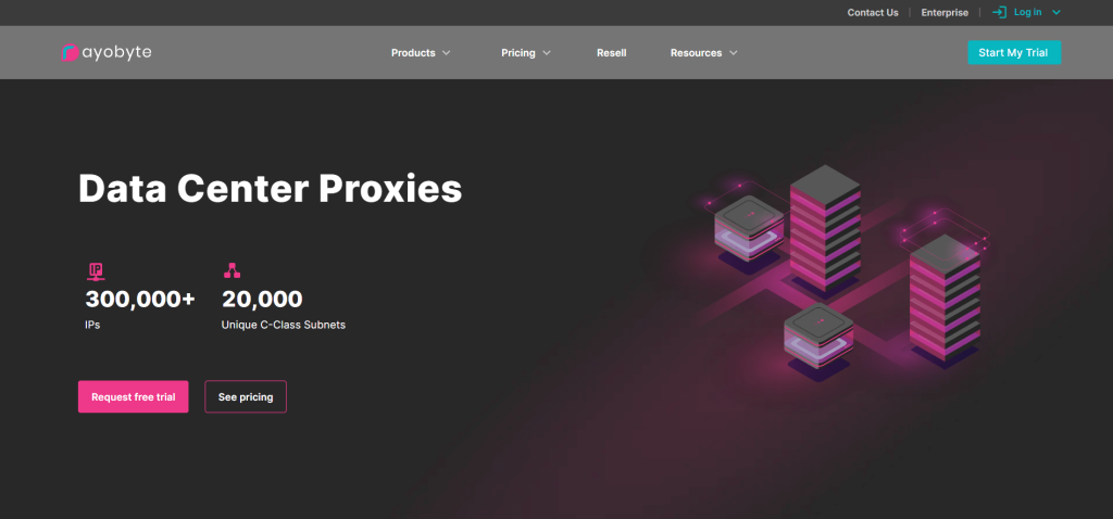 Página de proxies de centros de datos en el sitio web de Rayobyte