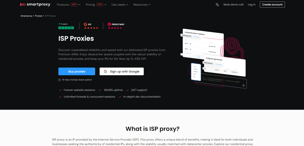 Smartproxy's ISP proxies page