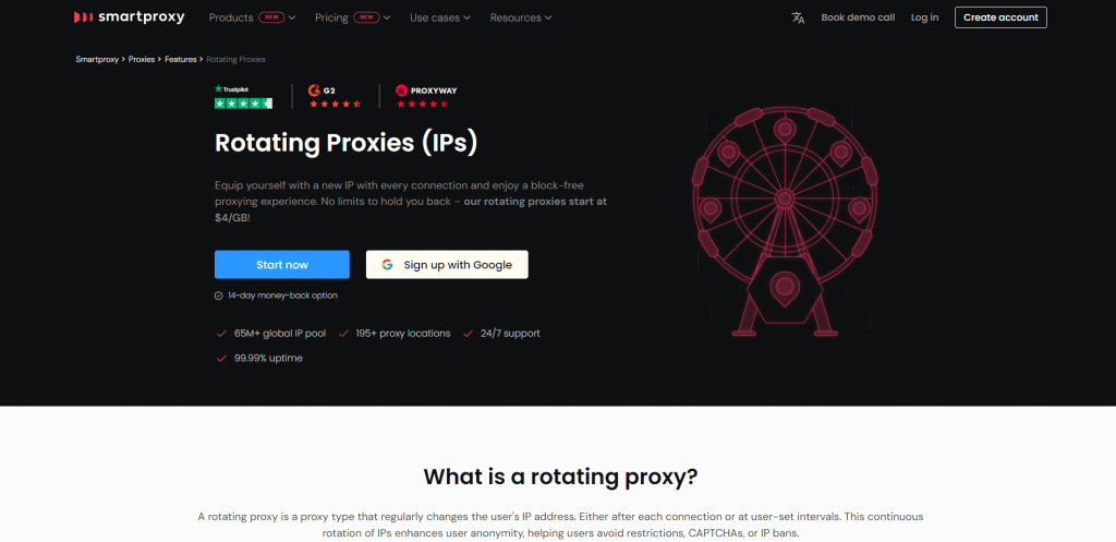 Smartproxy's rotating proxies page