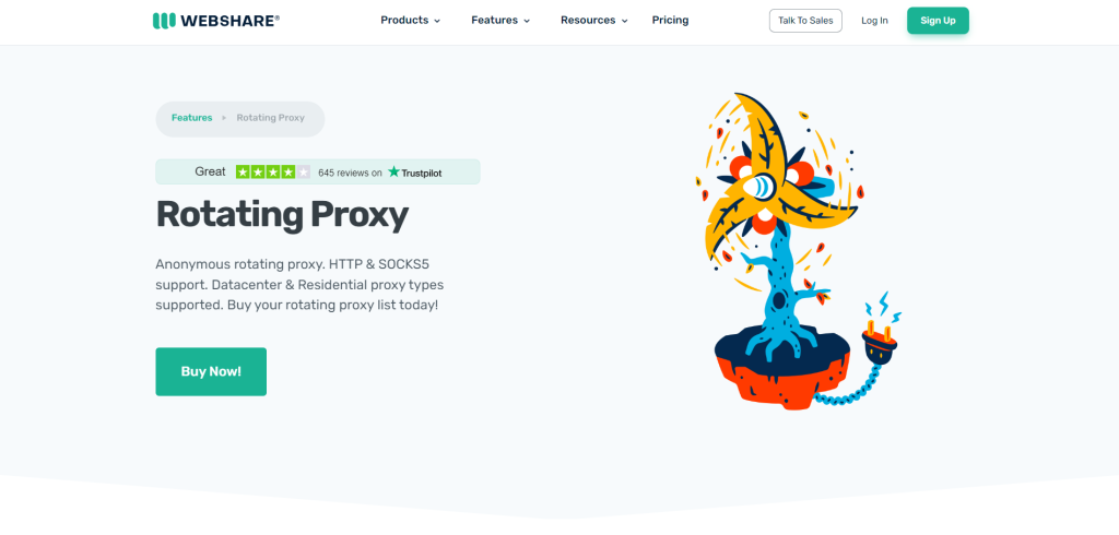 Webshare's rotating proxies page