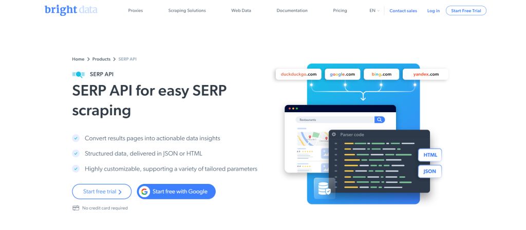 Bright Data's SERP API page