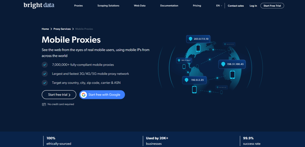 Bright Data's mobile proxies page