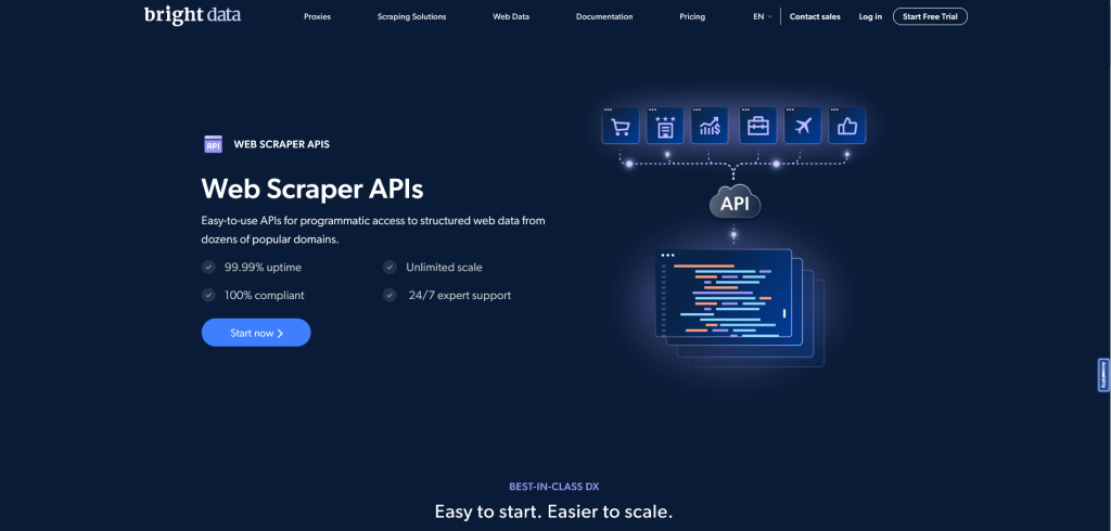 Page de l’API Web Scraper de Bright Data