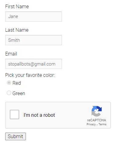 CAPTCHA as a step of a form submission process example