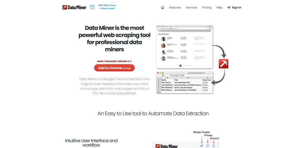 Página de inicio del sitio web de Data Miner