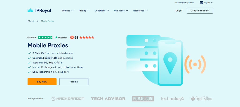 Página de proxies móviles de IPRoyal