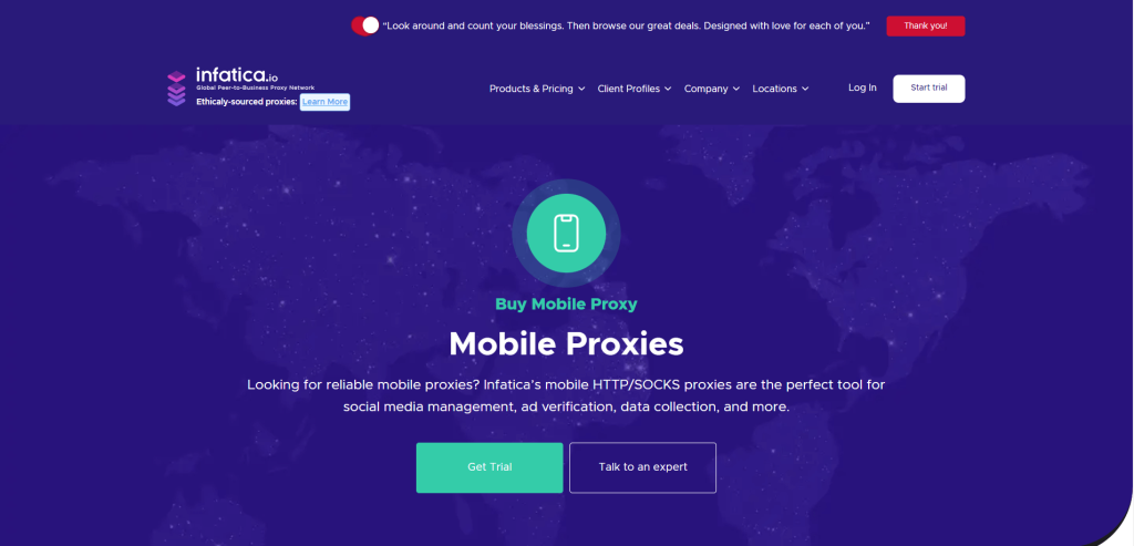 Infatica's mobile proxies page