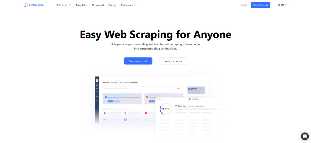 Page de scraping web d’Octoparse