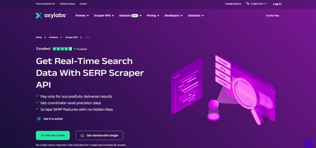 Oxylab's SERP scraper page