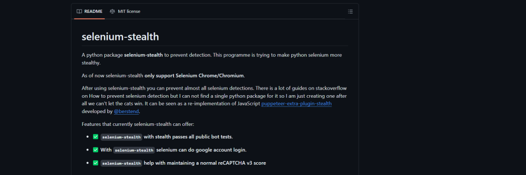 Selenium stealth library