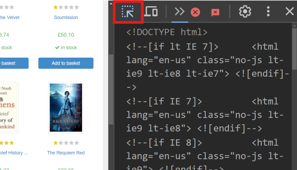 Funktion „Auswahl durch Hovern“ in Entwicklertools