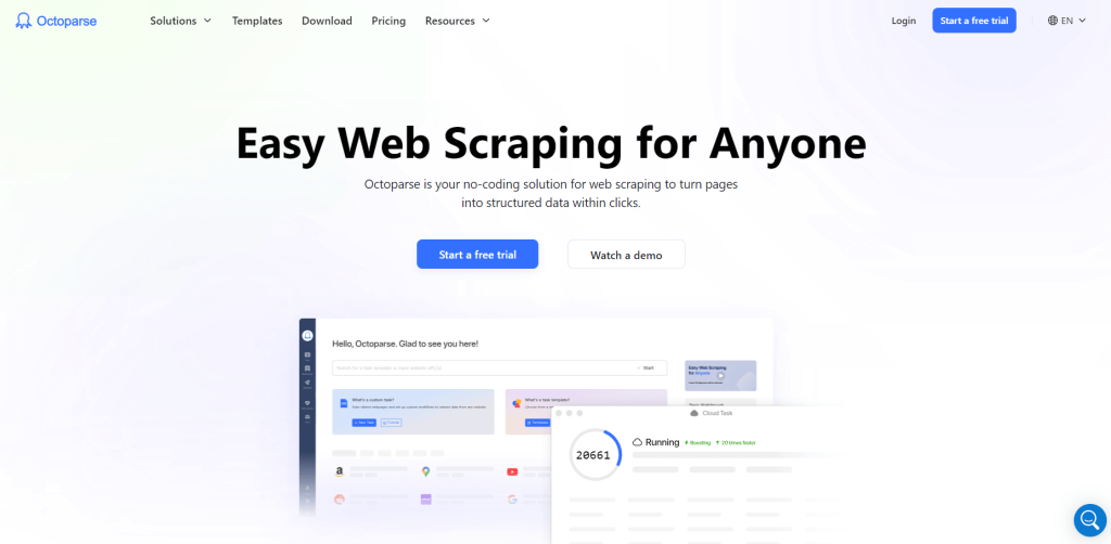 Octoparse website homepage