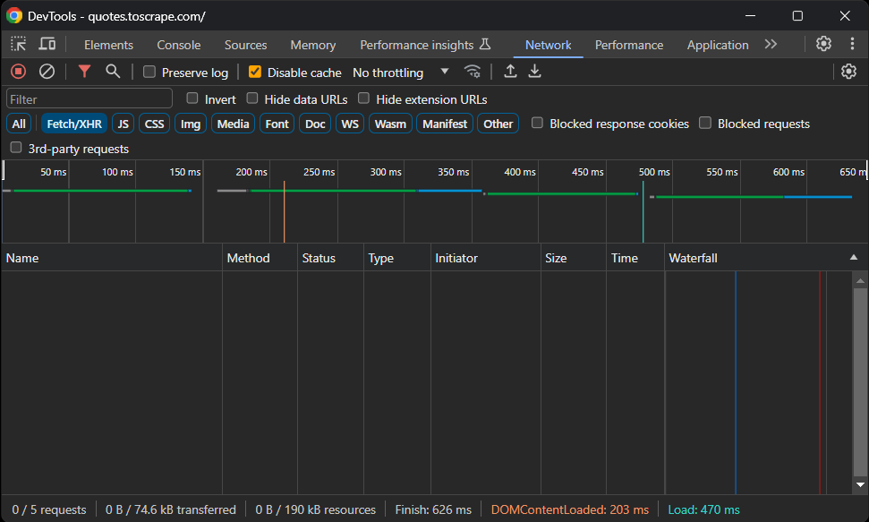 accessing the 'Fetch XHR' section