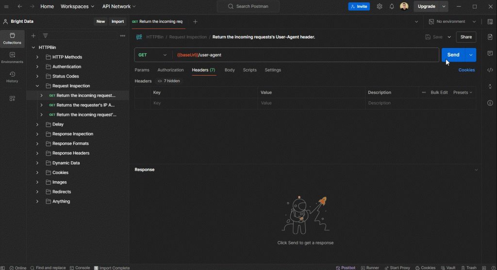 executing requests and seeing the rotation of user agents