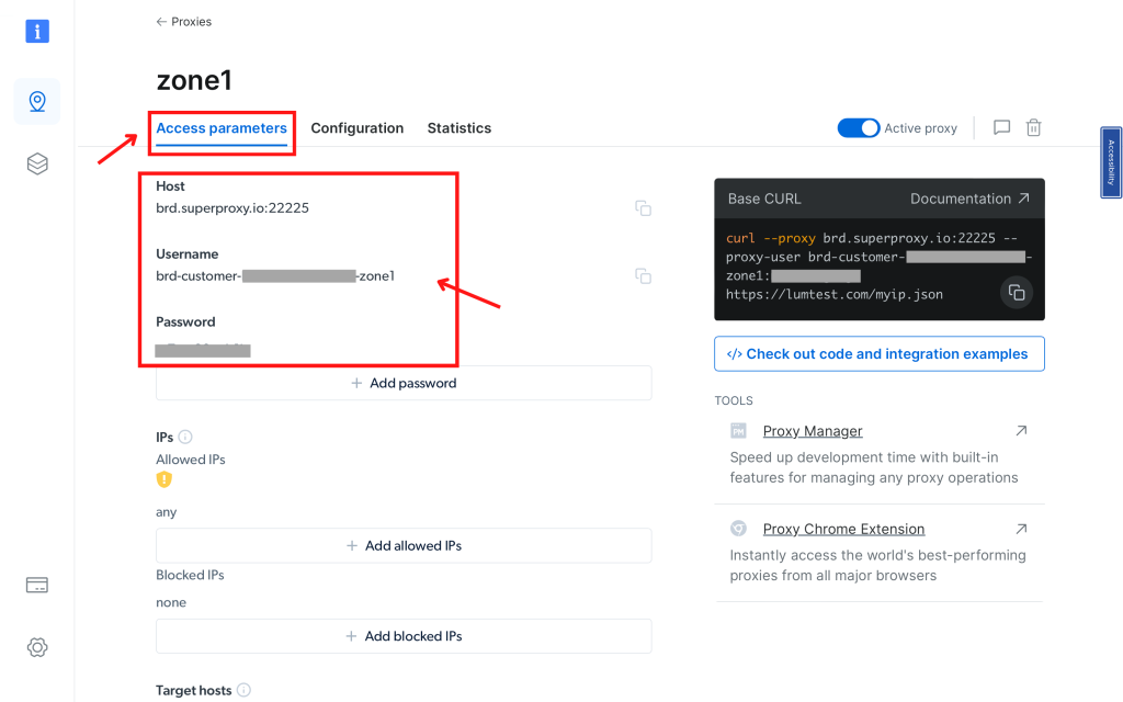 access parameters