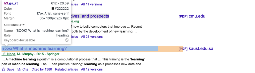 An image showing how to get the `element` class for each article item