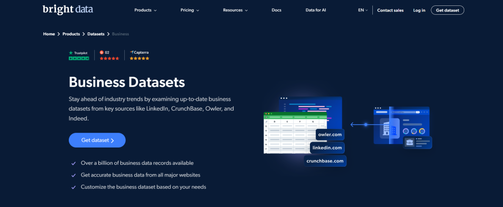 Bright Data's business datasets page