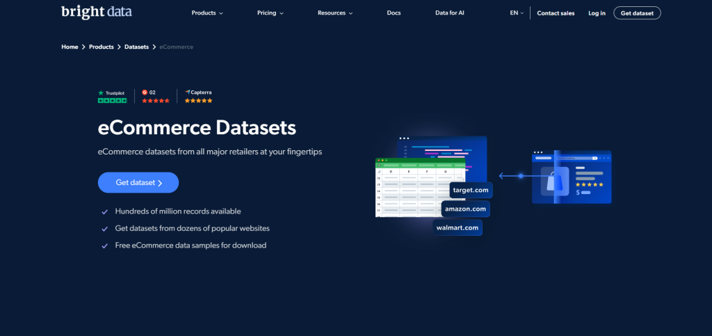 Página de conjuntos de dados de comércio eletrônico da Bright Data